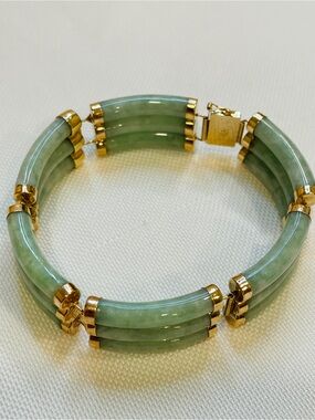 Triple Row Fortune Spring Jade & 14k Yellow Gold Bracelet